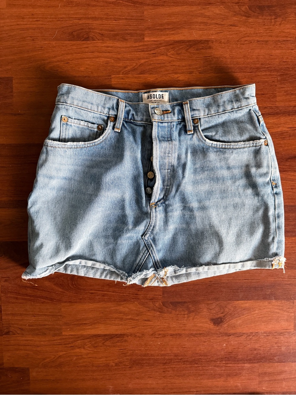 Agolde Light Wash Button-Fly Denim Skirt